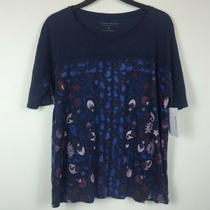 Lucky Brand M Blue Floral Puff Sleeve Top 3AG55